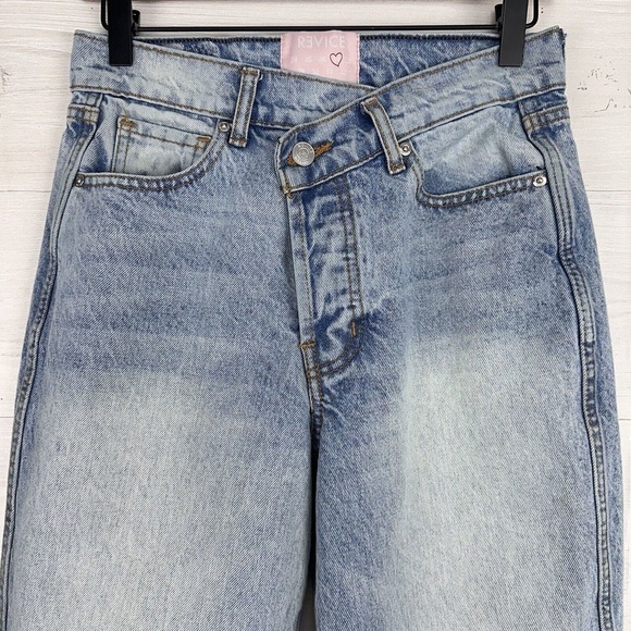 Revice Denim Crossover Waistband Loose Leg High Rise Jeans Sz 27 Blue Light Wash - Picture 3 of 16